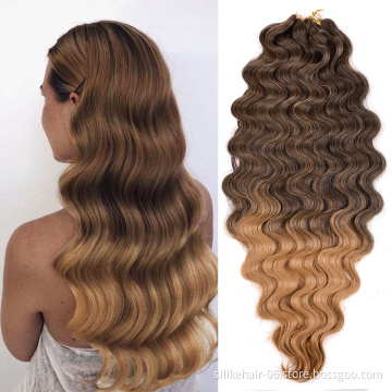 Wholesale Body Wave Crochet Braiding Pre Feathered Hybrid Long Ombre Brown Black Water Wave Braids Synthetic Hair Extensions